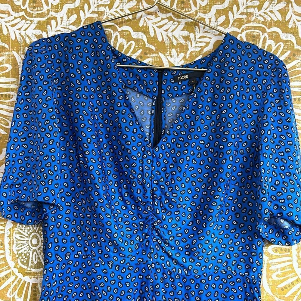 NWOT Maje Ilona Paisley Print Satin Ruched Playsuit Romper in Blue Sz EU40 US L - Picture 11 of 16